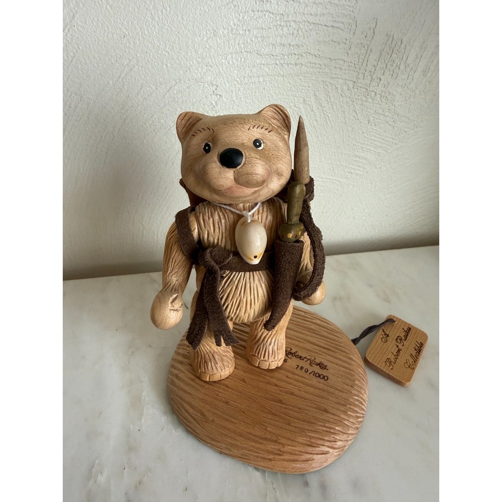 Vintage Robert Raikes Ravenwood Hand Carved "Hiker" Bear With Box & Certificate
